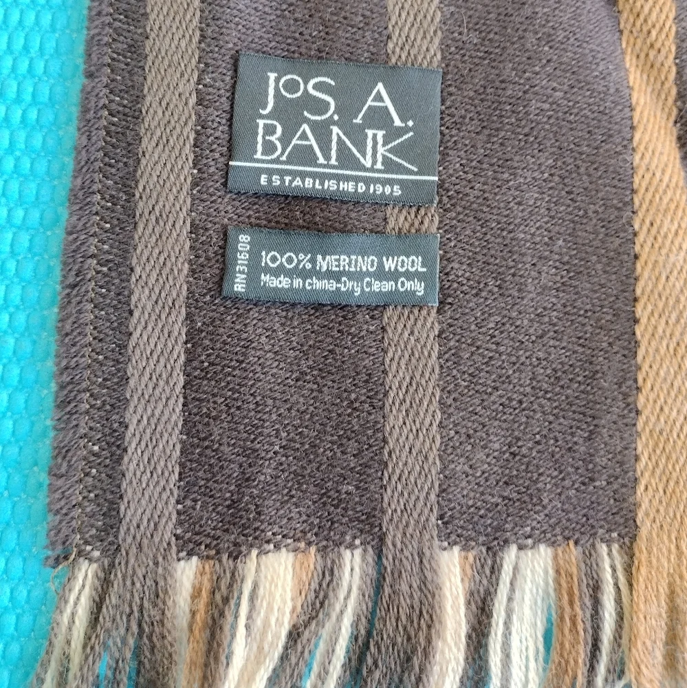 Jos. A. Bank 100% Merino Wool Scarf Brown Striped